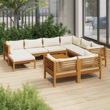 NNEVL 10 Piece Garden Lounge Set with Cream Cushion Solid Acacia Wood