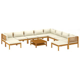 NNEVL 11 Piece Garden Lounge Set with Cream Cushion Solid Acacia Wood