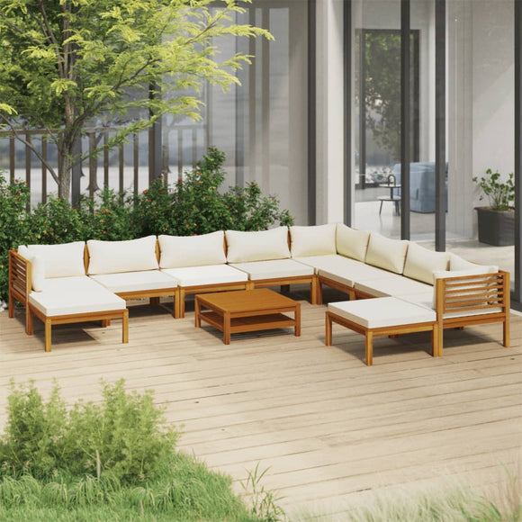 NNEVL 11 Piece Garden Lounge Set with Cream Cushion Solid Acacia Wood