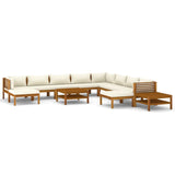 NNEVL 12 Piece Garden Lounge Set with Cream Cushion Solid Acacia Wood