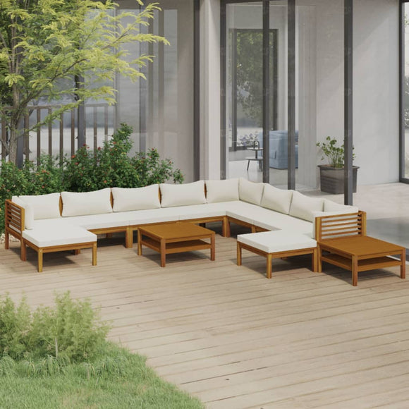 NNEVL 12 Piece Garden Lounge Set with Cream Cushion Solid Acacia Wood