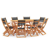 NNEVL 9 Piece Outdoor Dining Set Black Eucalyptus Wood&Textilene
