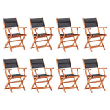 NNEVL Folding Garden Chairs 8 pcs Black Solid Eucalyptus Wood&Textilene