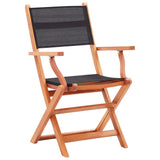 NNEVL Folding Garden Chairs 8 pcs Black Solid Eucalyptus Wood&Textilene