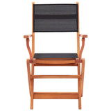 NNEVL Folding Garden Chairs 8 pcs Black Solid Eucalyptus Wood&Textilene
