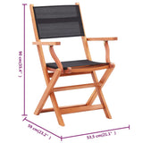 NNEVL Folding Garden Chairs 8 pcs Black Solid Eucalyptus Wood&Textilene