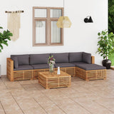 NNEVL 6 Piece Garden Lounge Set with Dark Grey Cushion Solid Teak Wood