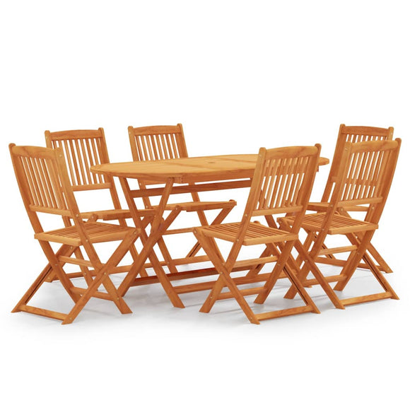 NNEVL 7 Piece Folding Outdoor Dining Set Solid Eucalyptus Wood