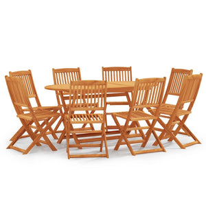 NNEVL 9 Piece Folding Outdoor Dining Set Solid Eucalyptus Wood