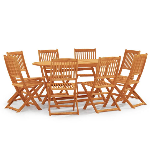 NNEVL 9 Piece Folding Outdoor Dining Set Solid Eucalyptus Wood