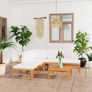 NNEVL 6 Piece Garden Lounge Set with Cream Cushions Solid Teak Wood