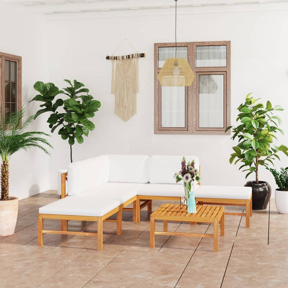 NNEVL 6 Piece Garden Lounge Set with Cream Cushions Solid Teak Wood