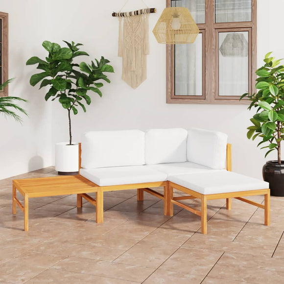 NNEVL 4 Piece Garden Lounge Set with Cream Cushions Solid Teak Wood