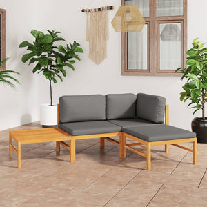 NNEVL 4 Piece Garden Lounge Set with Grey Cushions Solid Teak Wood