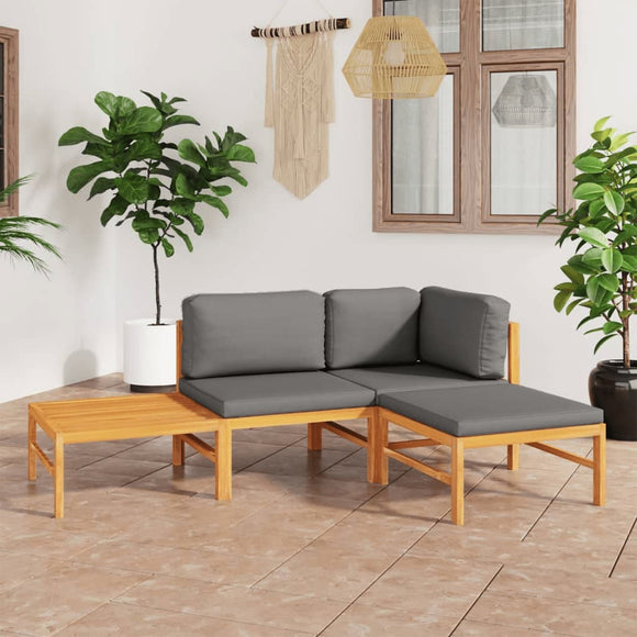 NNEVL 4 Piece Garden Lounge Set with Grey Cushions Solid Teak Wood