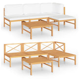NNEVL 5 Piece Garden Lounge Set with Cream Cushions Solid Teak Wood