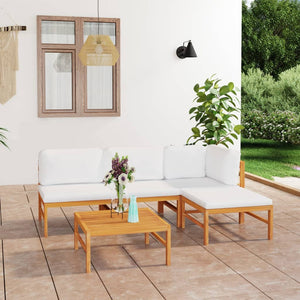 NNEVL 5 Piece Garden Lounge Set with Cream Cushions Solid Teak Wood