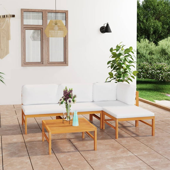 NNEVL 5 Piece Garden Lounge Set with Cream Cushions Solid Teak Wood