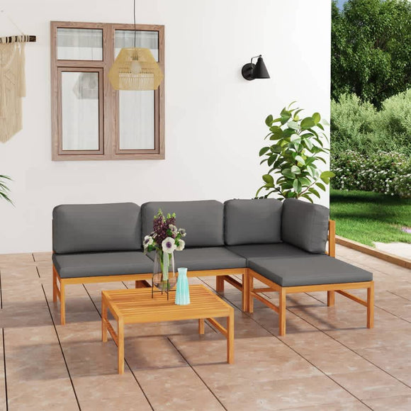 NNEVL 5 Piece Garden Lounge Set with Grey Cushions Solid Teak Wood