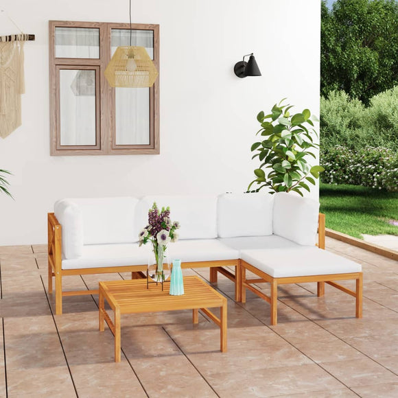 NNEVL 5 Piece Garden Lounge Set with Cream Cushions Solid Teak Wood
