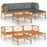NNEVL 5 Piece Garden Lounge Set with Grey Cushions Solid Teak Wood