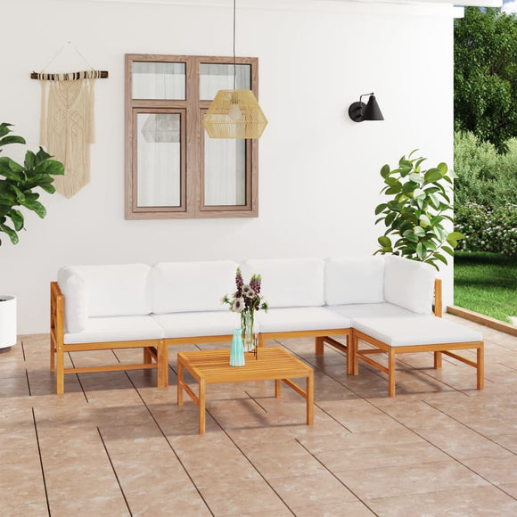 NNEVL 6 Piece Garden Lounge Set with Cream Cushions Solid Teak Wood