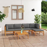 NNEVL 6 Piece Garden Lounge Set with Grey Cushions Solid Teak Wood