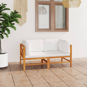 NNEVL 2-Seater Garden Sofa with Cream Cushions Solid Wood Teak