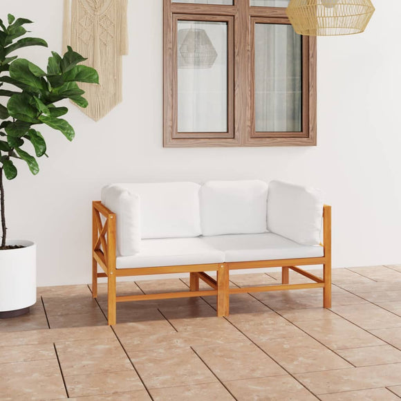 NNEVL 2-Seater Garden Sofa with Cream Cushions Solid Wood Teak