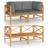 NNEVL 2-Seater Garden Sofa with Grey Cushions Solid Wood Teak