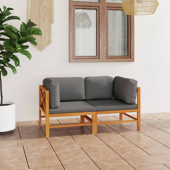 NNEVL 2-Seater Garden Sofa with Grey Cushions Solid Wood Teak