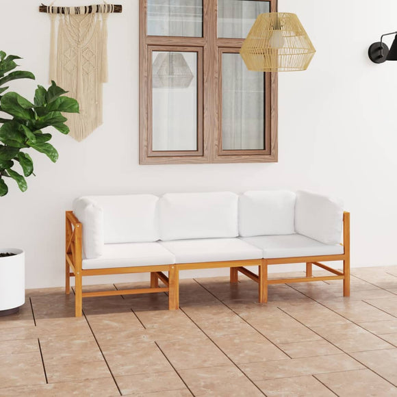 NNEVL 3-Seater Garden Sofa with Cream Cushions Solid Teak Wood