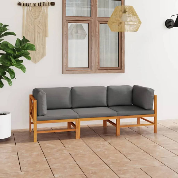 NNEVL 3-Seater Garden Sofa with Grey Cushions Solid Teak Wood