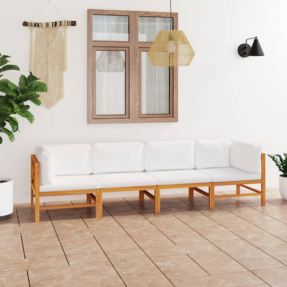 NNEVL 4-Seater Garden Sofa with Cream Cushions Solid Teak Wood