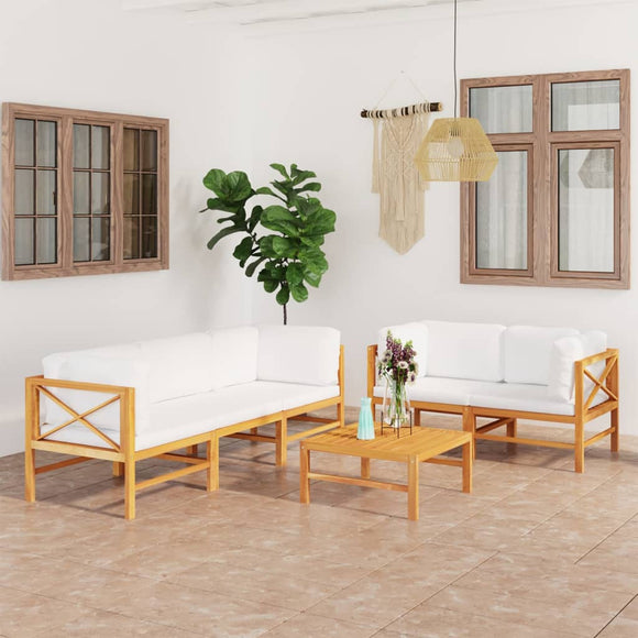 NNEVL 6 Piece Garden Lounge Set with Cream Cushions Solid Teak Wood