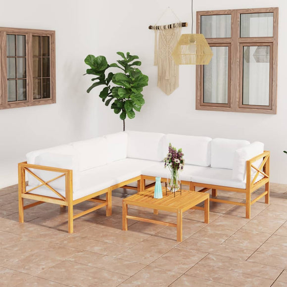 NNEVL 6 Piece Garden Lounge Set with Cream Cushions Solid Teak Wood