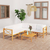 NNEVL 6 Piece Garden Lounge Set with Cream Cushions Solid Teak Wood