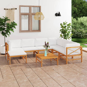 NNEVL 8 Piece Garden Lounge Set with Cream Cushions Solid Teak Wood