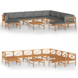 NNEVL 11 Piece Garden Lounge Set with Grey Cushions Solid Teak Wood