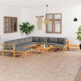 NNEVL 12 Piece Garden Lounge Set with Grey Cushions Solid Teak Wood