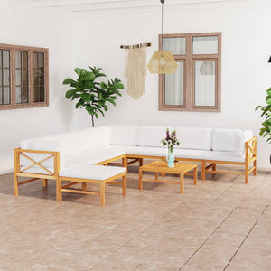 NNEVL 9 Piece Garden Lounge Set with Cream Cushions Solid Teak Wood