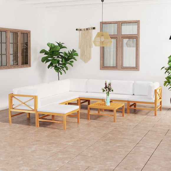 NNEVL 9 Piece Garden Lounge Set with Cream Cushions Solid Teak Wood