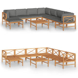 NNEVL 9 Piece Garden Lounge Set with Grey Cushions Solid Teak Wood