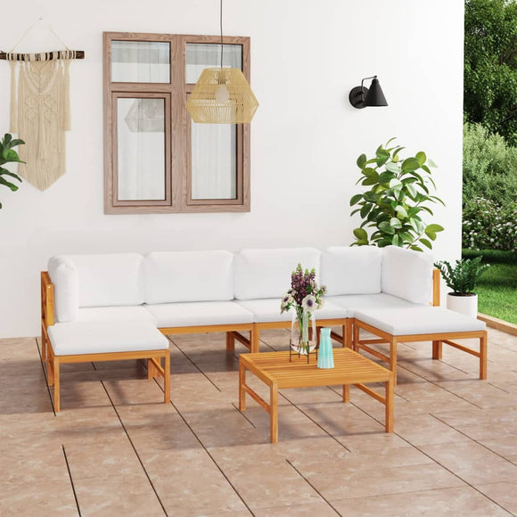 NNEVL 7 Piece Garden Lounge Set with Cream Cushions Solid Teak Wood