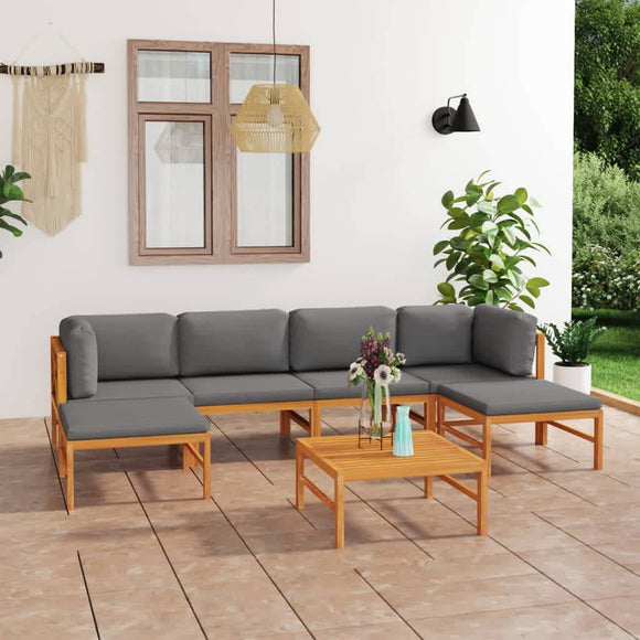 NNEVL 7 Piece Garden Lounge Set with Grey Cushions Solid Teak Wood