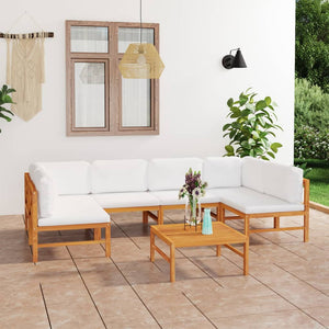 NNEVL 7 Piece Garden Lounge Set with Cream Cushions Solid Teak Wood