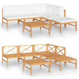 NNEVL 6 Piece Garden Lounge Set with Cream Cushions Solid Teak Wood
