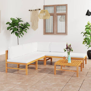 NNEVL 6 Piece Garden Lounge Set with Cream Cushions Solid Teak Wood