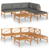 NNEVL 6 Piece Garden Lounge Set with Grey Cushions Solid Teak Wood