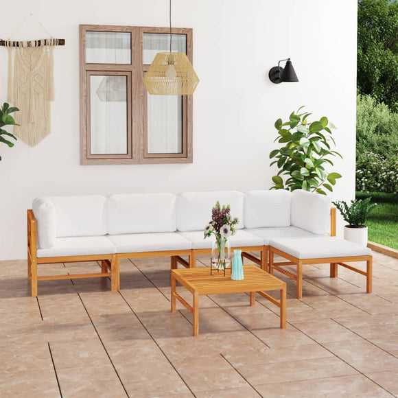 NNEVL 6 Piece Garden Lounge Set with Cream Cushions Solid Teak Wood
